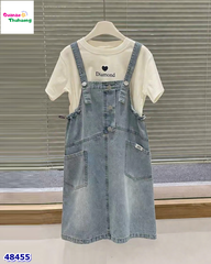 Set yếm jean áo kem Diamond