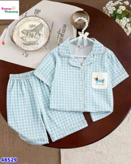 Bộ Pyjama đùi caro xanh dương cún