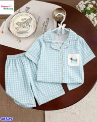 Bộ Pyjama đùi caro xanh dương cún