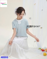 Set áo xanh, chân váy trắng