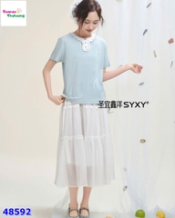Set áo xanh, chân váy trắng