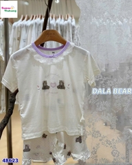Bộ Tencel T kem gấu trái tim tím