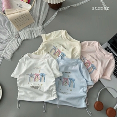 Áo thun trắng thêu nơ 3 màu