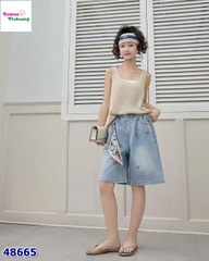 Quần jean lửng xanh thêu nơ