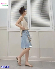 Quần jean lửng xanh thêu nơ