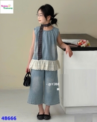 Set xanh jean chấm bi