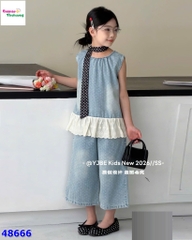 Set xanh jean chấm bi