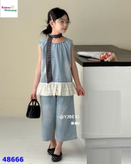 Set xanh jean chấm bi