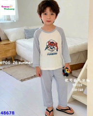 Bộ Tencel dài trắng robot tay xanh
