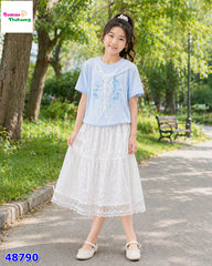 Set áo xanh Kitty, chân váy trắng