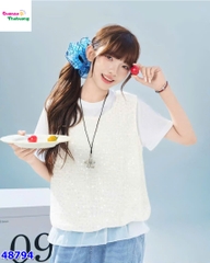 Set bộ áo trắng yếm kem lấp lánh