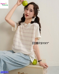 Set Syxy áo kem yếm sọc nâu + túi