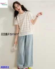 Set Syxy áo kem yếm sọc nâu + túi