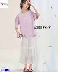 Set áo tím thêu Puppy, váy trắng