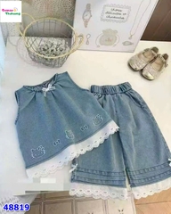 Set bộ xanh denim thêu Kitty
