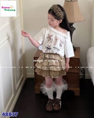 Áo trắng in cún đính nơ