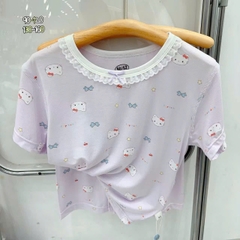 Bộ Tencel W tím Kitty nơ đỏ