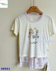 Bộ Tencel T kem gấu viền tím