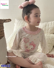Bộ Tencel lửng Honey trắng Kitty bóng bay