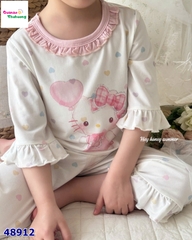 Bộ Tencel lửng Honey trắng Kitty bóng bay