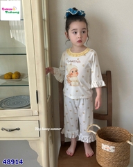 Bộ Tencel lửng Honey trắng em bé ôm gấu