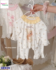 Bộ Tencel lửng Honey trắng em bé ôm gấu