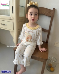 Bộ Tencel lửng Honey trắng em bé ôm gấu
