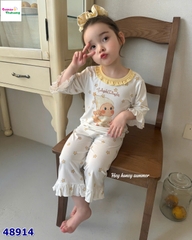 Bộ Tencel lửng Honey trắng em bé ôm gấu