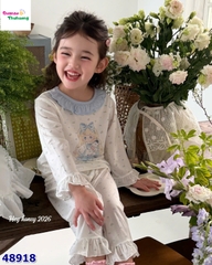 Bộ Tencel dài Honey trắng cô gái viền xanh