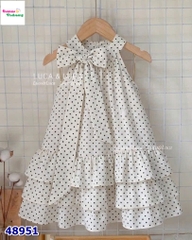 Đầm nơ Luca xám xanh chấm bi