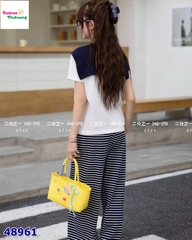 Set áo trắng choàng khăn, quần sọc đen