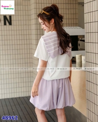 Set áo trắng Goldy choang khăn, quần bí tím