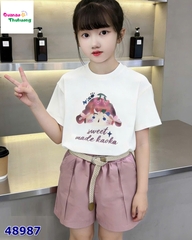 Set áo trắng cô gái Sweet, quần short hồng
