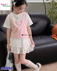 Set Liebe áo giả yếm hồng, chân váy trắng ren