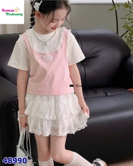 Set Liebe áo giả yếm hồng, chân váy trắng ren