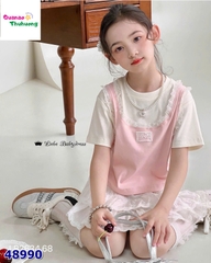 Set Liebe áo giả yếm hồng, chân váy trắng ren