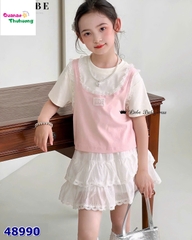 Set Liebe áo giả yếm hồng, chân váy trắng ren