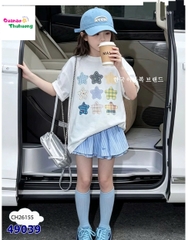 Set ChoHee áo trắng ngôi sao, chân váy xanh