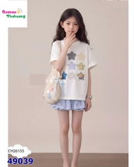 Set ChoHee áo trắng ngôi sao, chân váy xanh