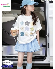 Set ChoHee áo trắng ngôi sao, chân váy xanh
