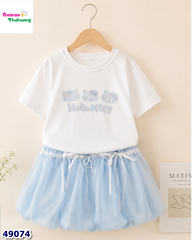 Set BB áo trắng Hello Kitty, chân váy xanh
