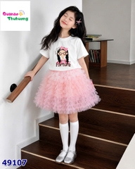 Set váy tutu hồng, áo trắng áo cô gái