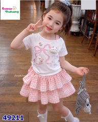 Set váy J&J caro hồng, áo trắng thỏ