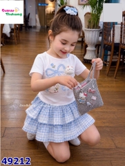 Set váy J&J caro xanh, áo trắng thỏ