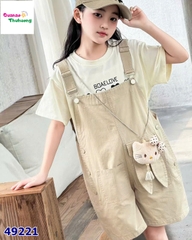Set yếm xanh, áo in trái tim