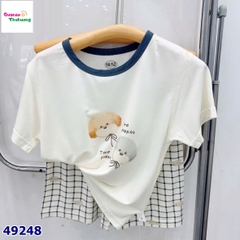 Bộ tencel W kem 2 cún xám và cam