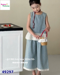 Set bộ xanh jean viền ren