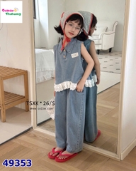 Set bộ jean cổ bẻ MiuMiu xanh nhạt