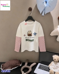 Áo tay dài trắng tay sọc hồng Home