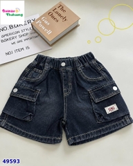 Quần short jean xanh đậm túi hộp chữ Seng
